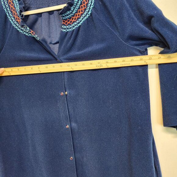 Vintage Vanity Fair Velour Housecoat Robe Size M Blue Button Up Long Sleeve - Picture 9 of 13